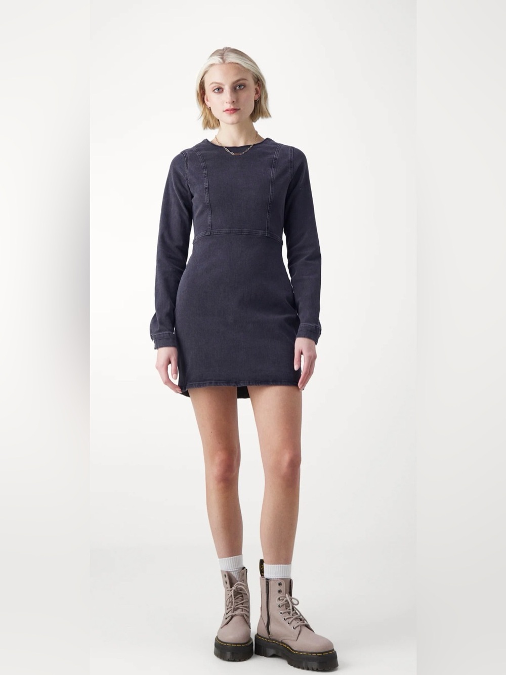 Noisy May NMPELLA Denim Washed Charcoal Long-Sleeve Mini Dress